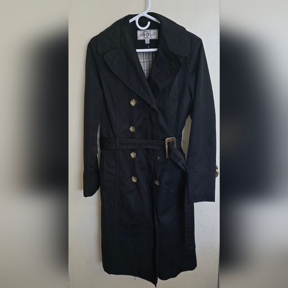 Donatella Women's Black Double-Breasted Peplum Trench Rain Coat Coat Size 10